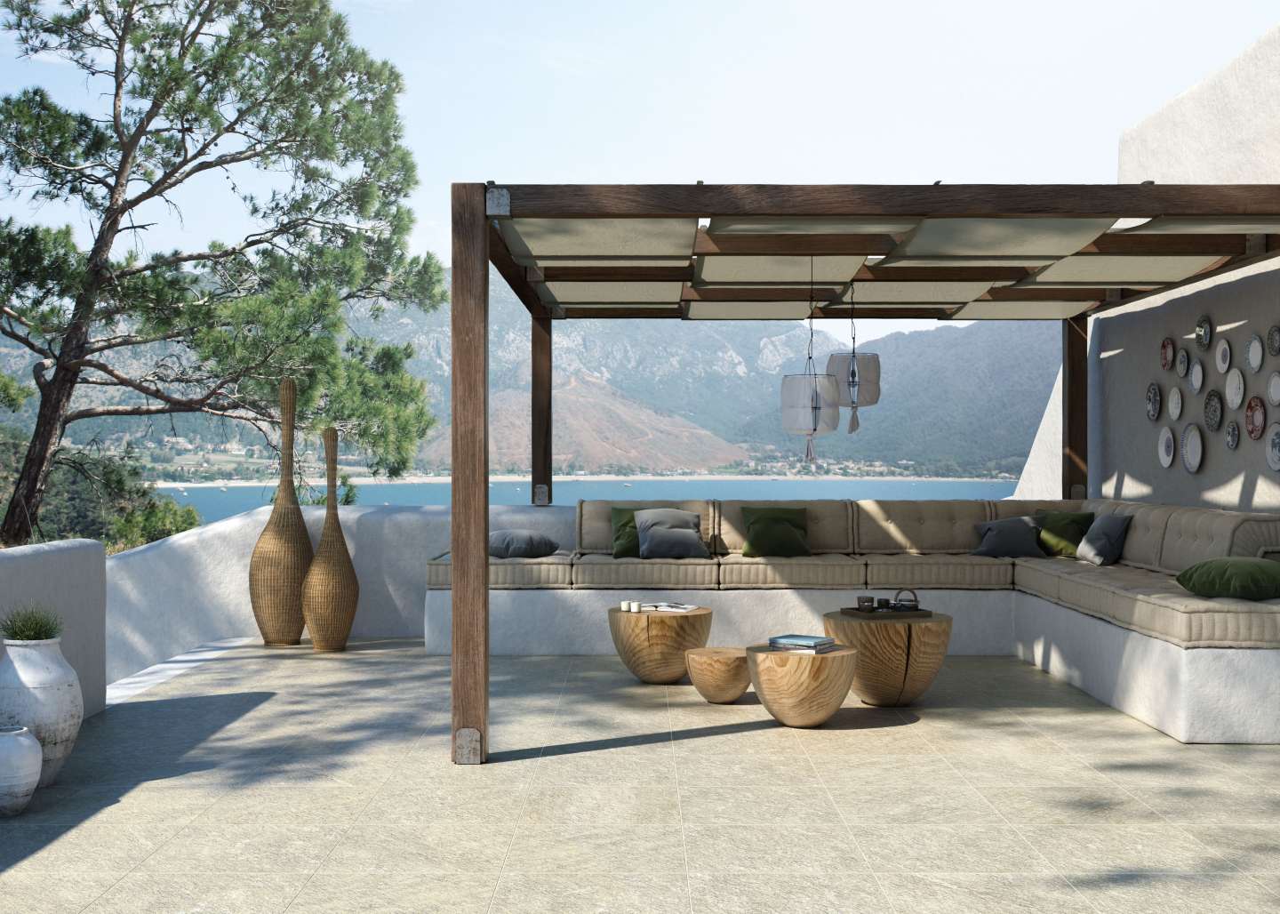 Quartz Stone 2 Pergola et terrasse avec carrelage imitation pierre Quartz Stone