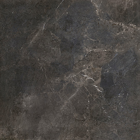 Great Royal Stone 1 Le carrelage Great Royal Stone black diamond imite la pierre et le marbre. Il est de couleur noire avec des veines grises et brunes