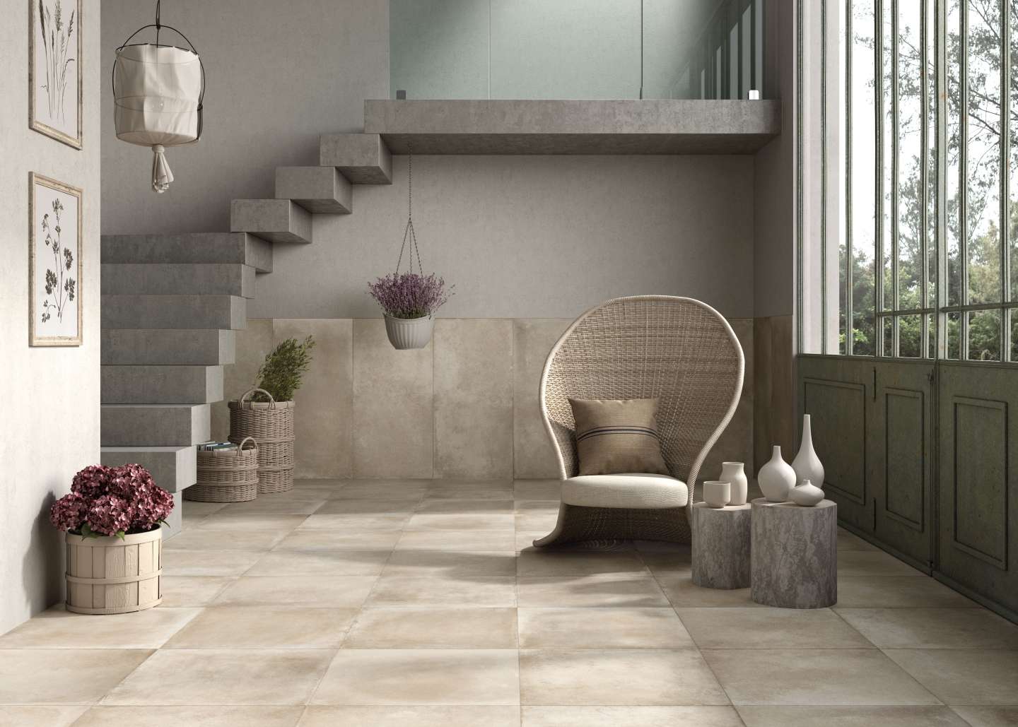 Soft Concrete 4 Salon avec carrelage imitation béton Soft Concrete