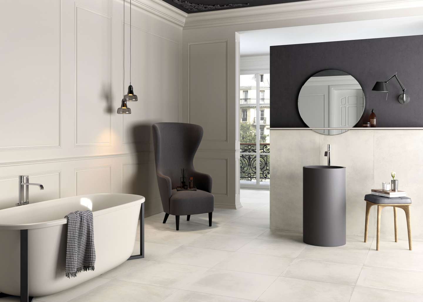 Soft Concrete 3 Salle de bain avec carrelage imitation béton Soft Concrete blanc