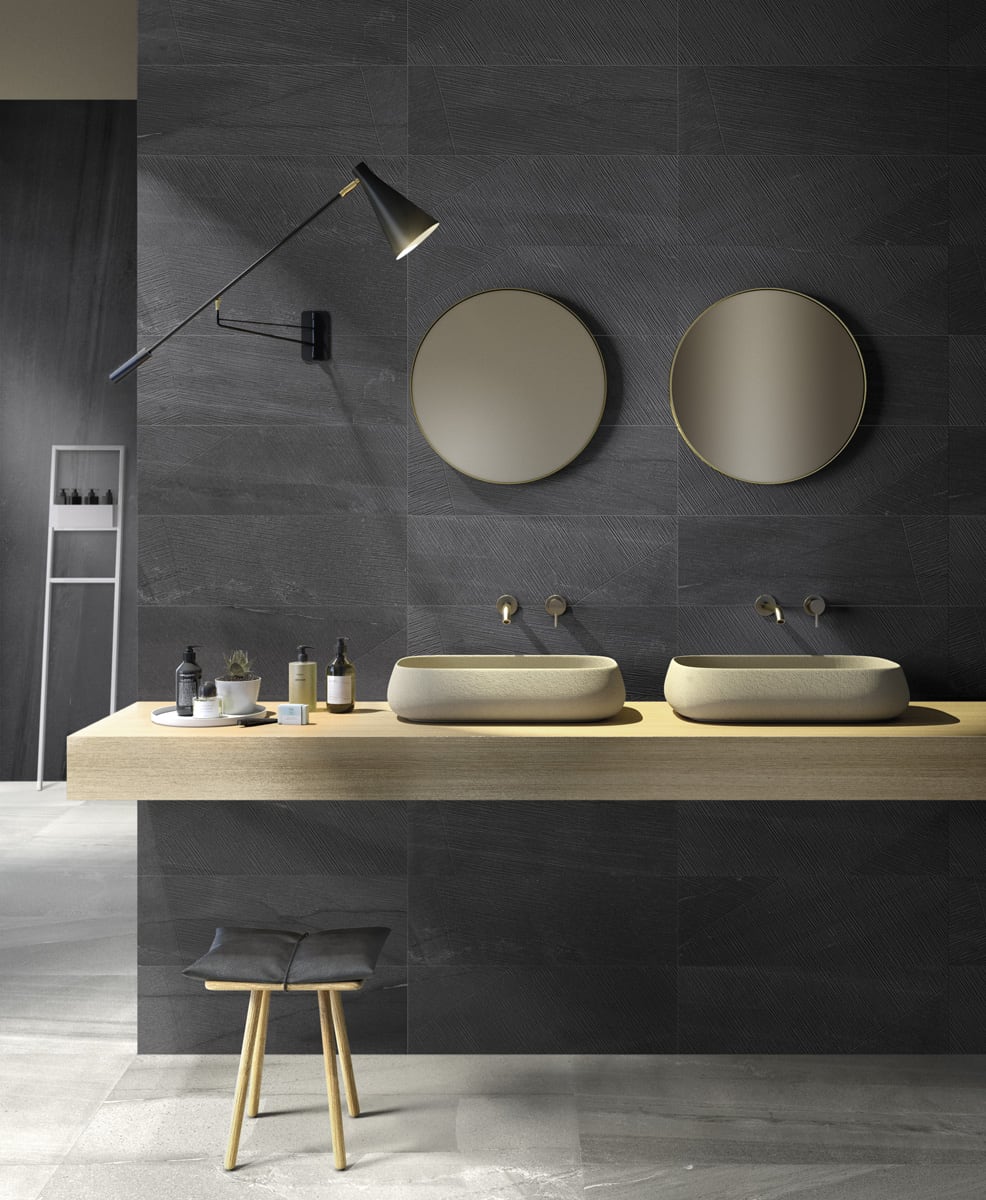 Pietra Di Basalto 3 Salle de bains avec carrelage imitation pierre Pietra di Basalto noir