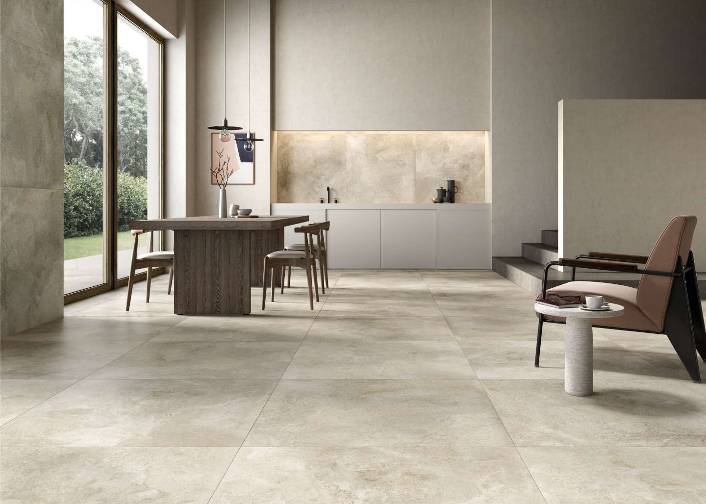 Great Royal Stone 2 Salle à manger avec carrelage imitation pierre au sol Great Royal Stone de couleur beige