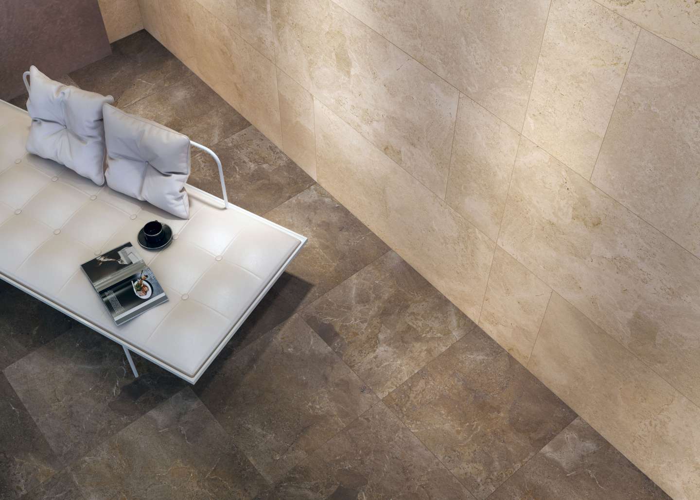 Royal Stone 2 Sol et mur avec un carrelage imitation pierre Royal Stone. Carrelage de couleur brune et beige