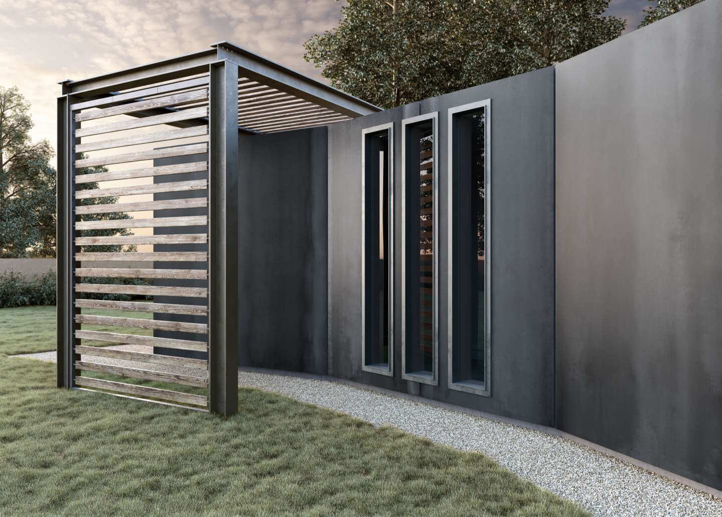 Great Metals 2 Mur extérieur d'une maison contemporaine avec carrelage imitation metal grand format