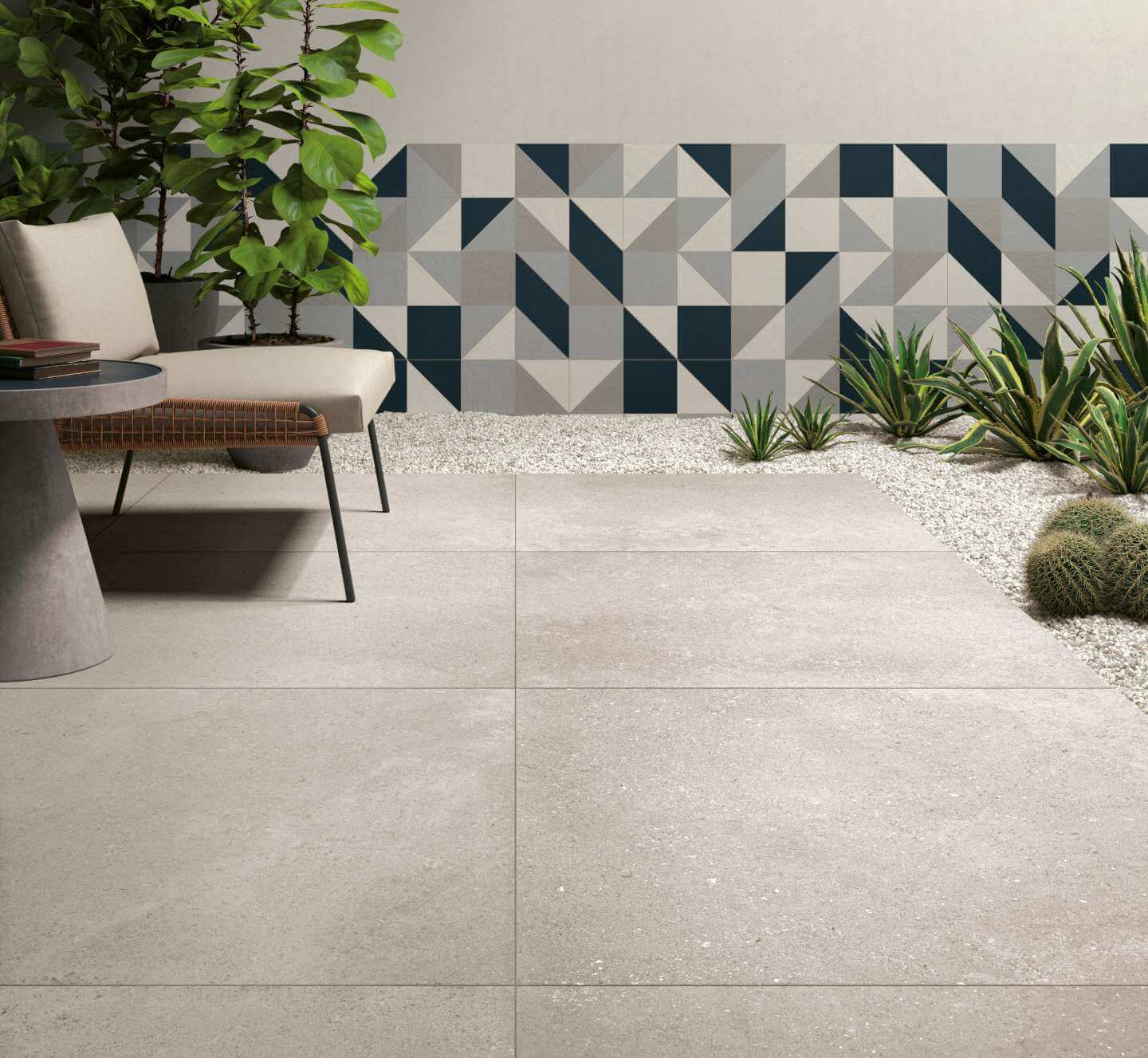 Loft 2 Terrasse avec carrelage imitation béton de couleur grise
