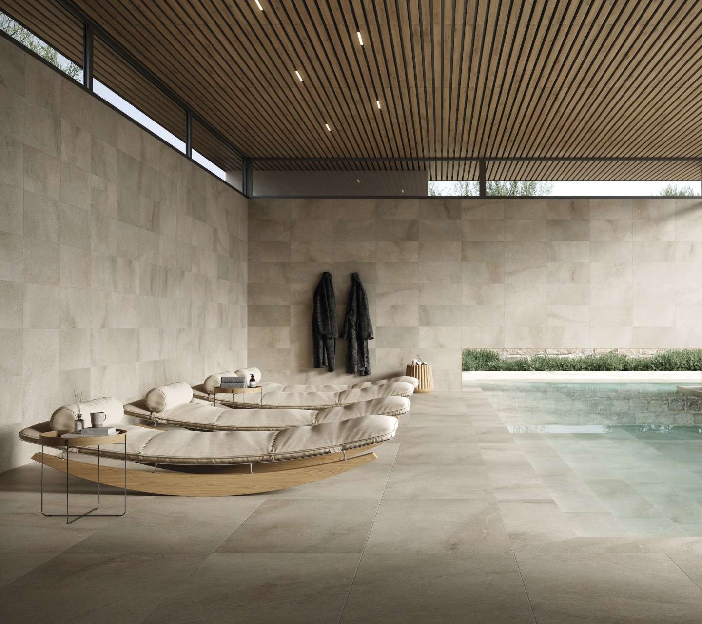 Native Stone 4 Piscine avec carrelage imitation pierre Native Stone beige
