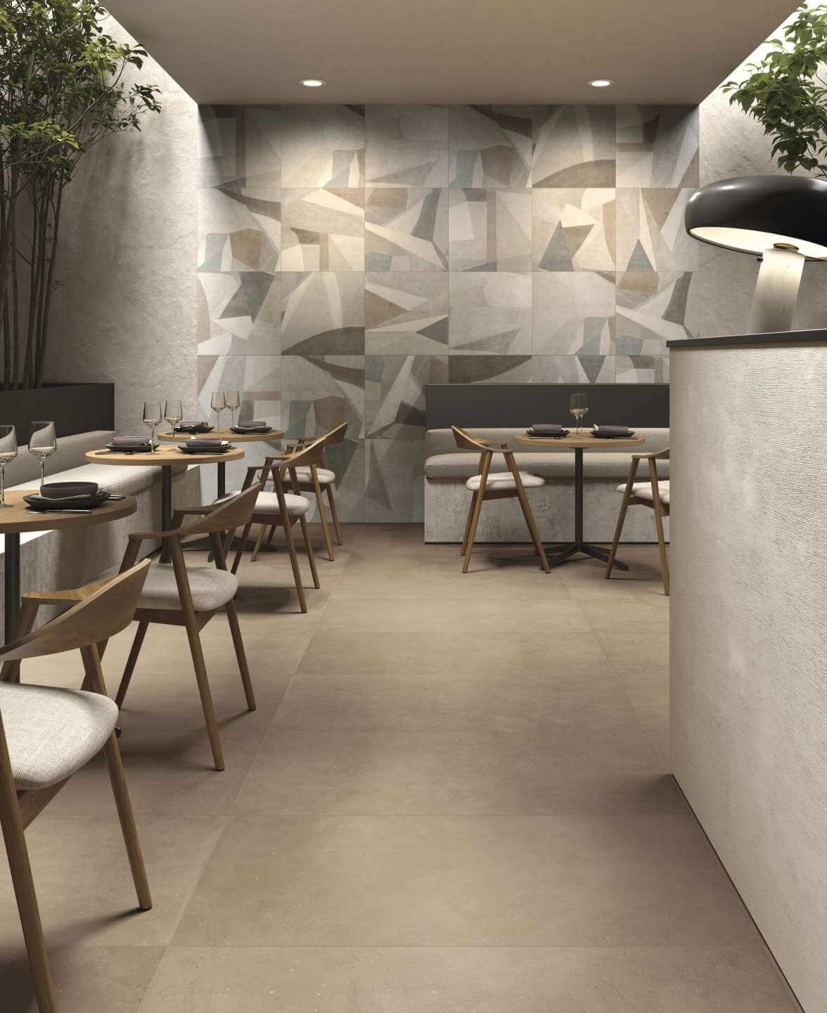 Stardust Galaxy 4 Bar à café avec carrelage imitation béton au motif moderniste Stardust Galaxy