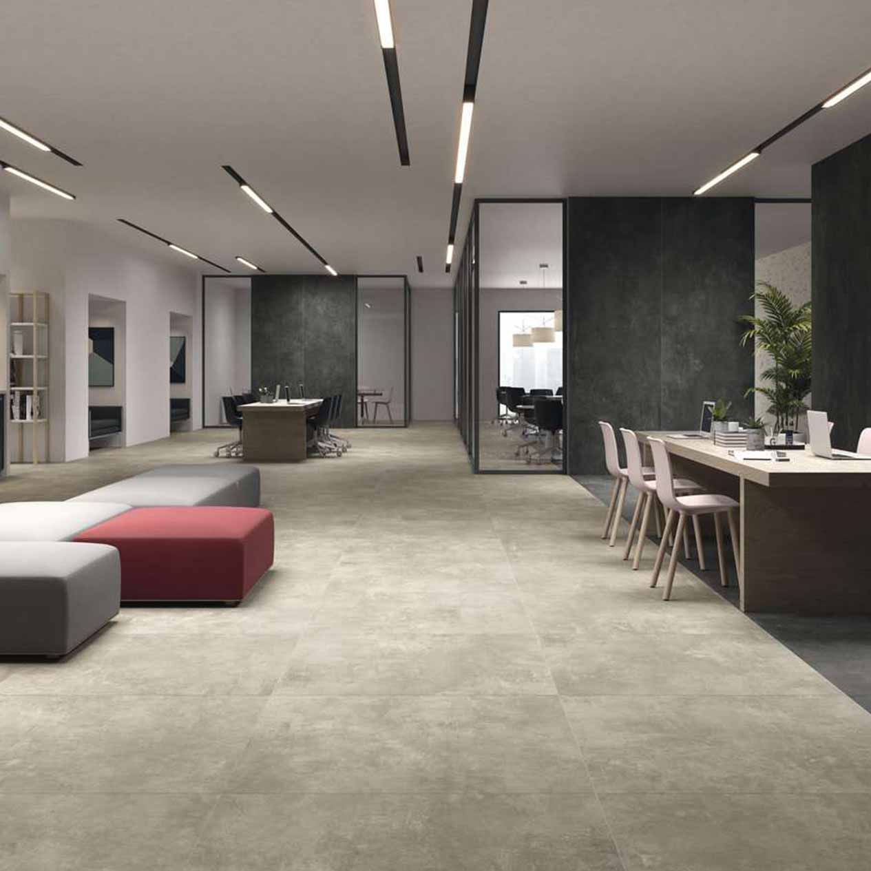 Urban Great 4 Coworking avec carrelage imitation béton grand format Urban Great