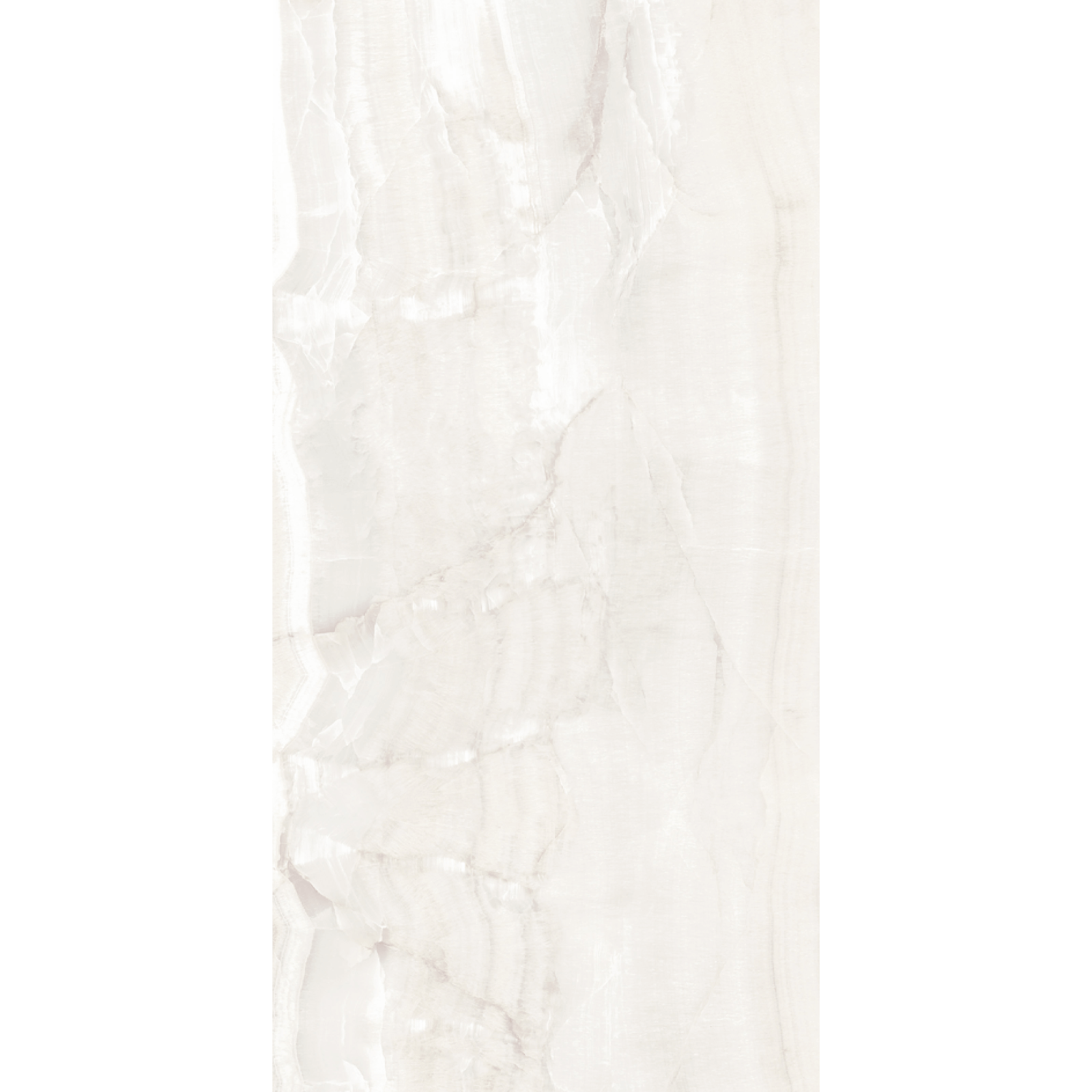 Marmi Maximum Bright Onyx 1 Détail d'un carreau de marbre Marmi Maximum Bright Onyx montrant des motifs de veines blanches subtiles et nuancées sur un fond clair.