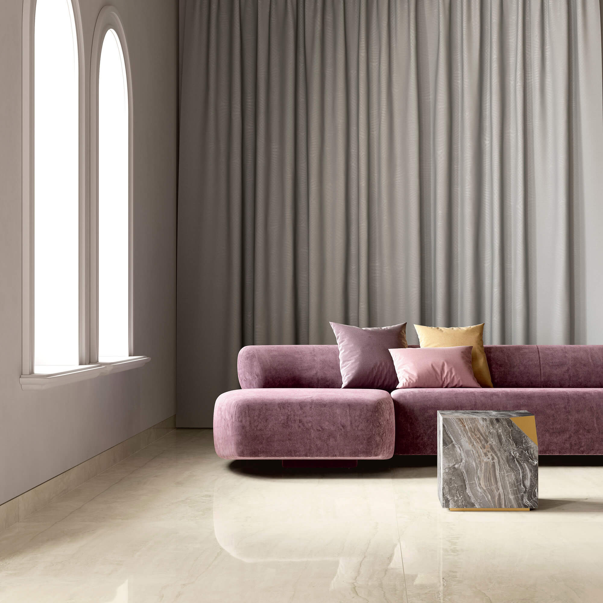 Marmi Maximum Ethereal Travertino 3 Séjour avec carrelage Marmi Maximum Ethereal Travertino
