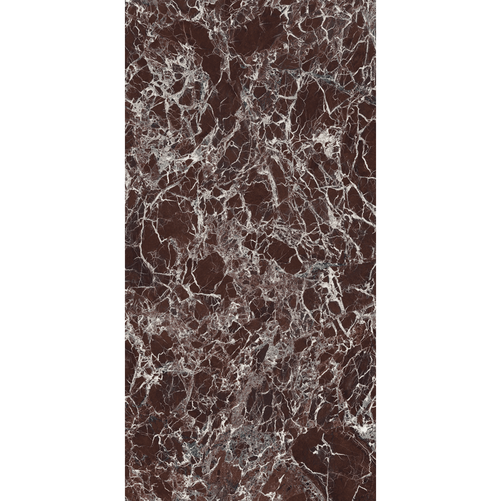 Marmi Maximum Lepanto Rubino 1 Image d'un carreau de marbre Marmi Maximum Lepantino Rubino montrant en détail les veines complexes blanches et grises sur un fond rouge profond